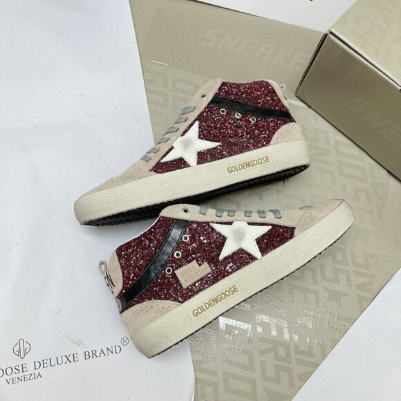 Golden Goose Mid Star In Burgundy Glitter With Gray Inserts And White Star - Picture 9 of 9